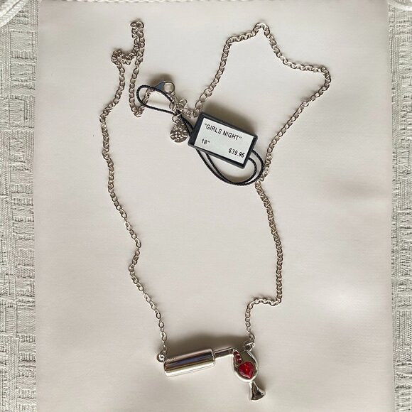 FAC Girls Night Out Wine Necklace Silver Tone NWT - Picture 3 of 7